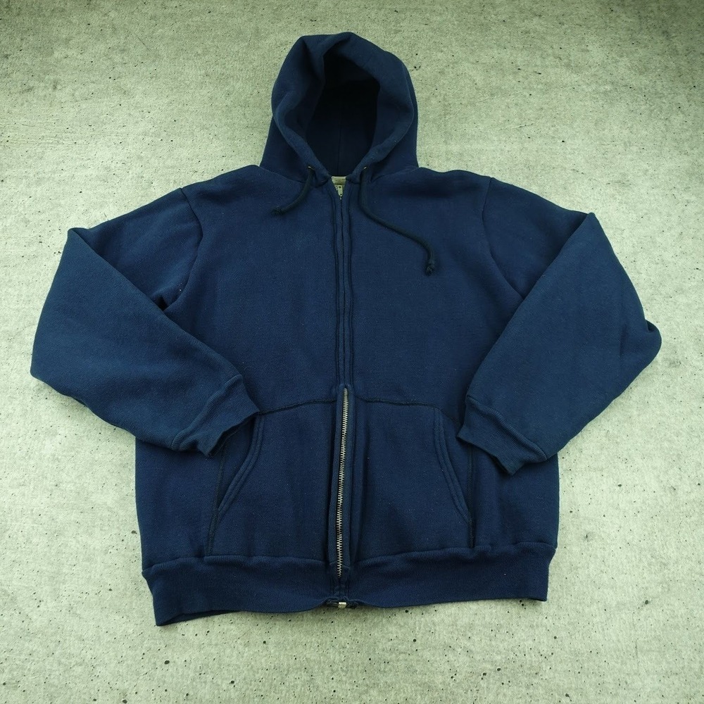 Vintage 70s Maverick Navy Thermal Zip Up Hoodie Mens XL USA YKK Ranchwear Patina